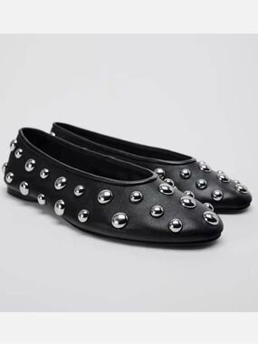 Zara Black Studded Ballet Flats